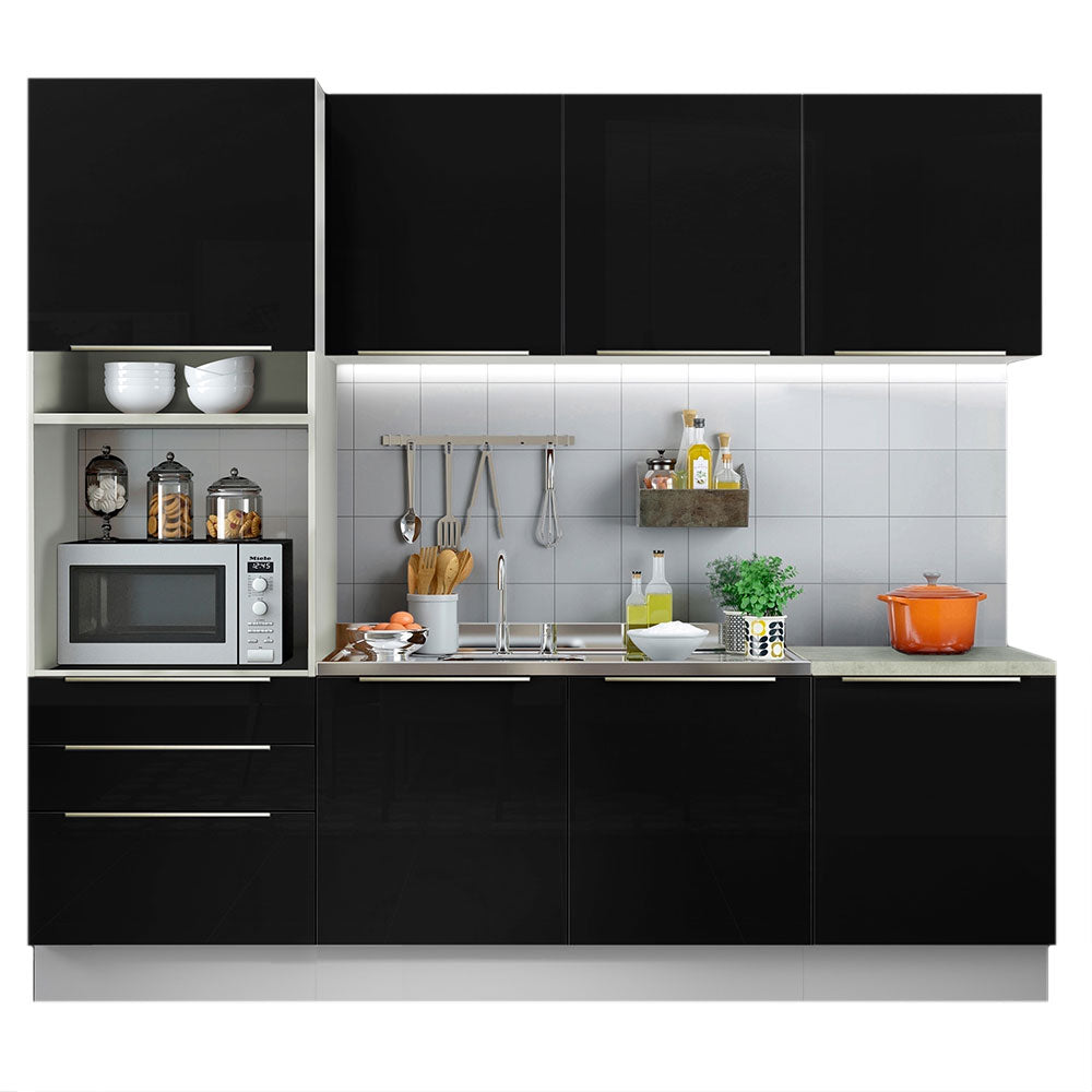 Armário de Cozinha Completa 240 x 60 cm Branco/Preto Lux Madesa 03