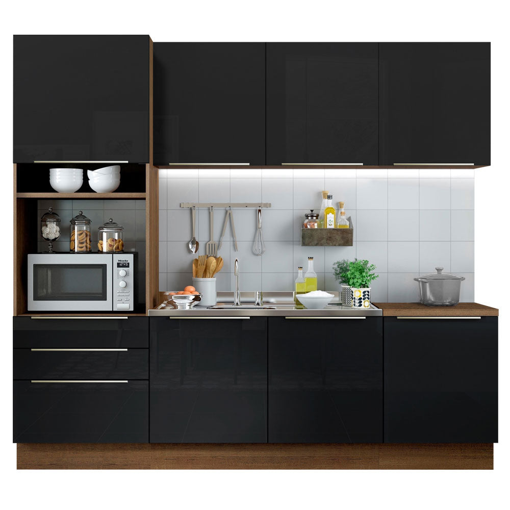 Armário de Cozinha Completa 240 x 60 cm Rustic/Preto Lux Madesa 03