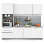 Armário de Cozinha Completa 240 x 60 cm Branco Branco Veludo Lux Madesa 03