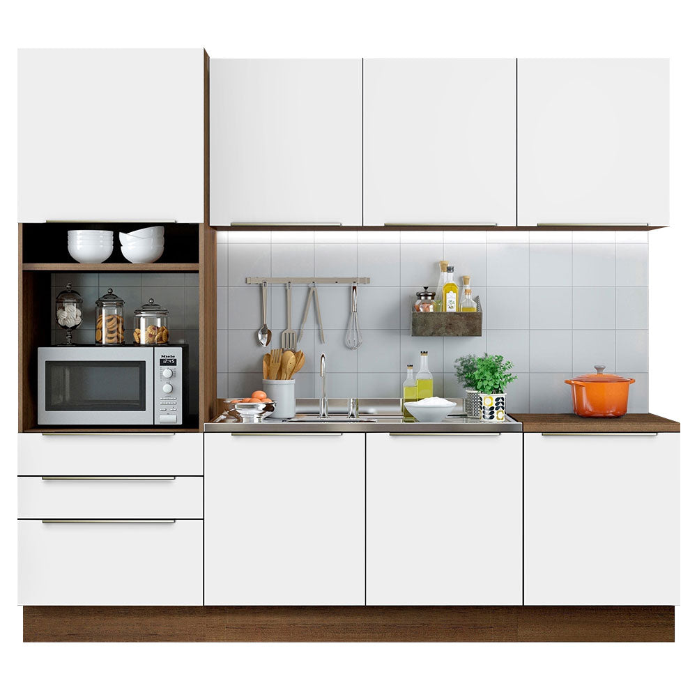 Armário de Cozinha Completa 240 x 60 cm Rustic Branco Veludo Lux Madesa 03