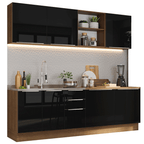 Armário de Cozinha Completa 240 x 60 cm Rustic/Preto Lux Madesa 05