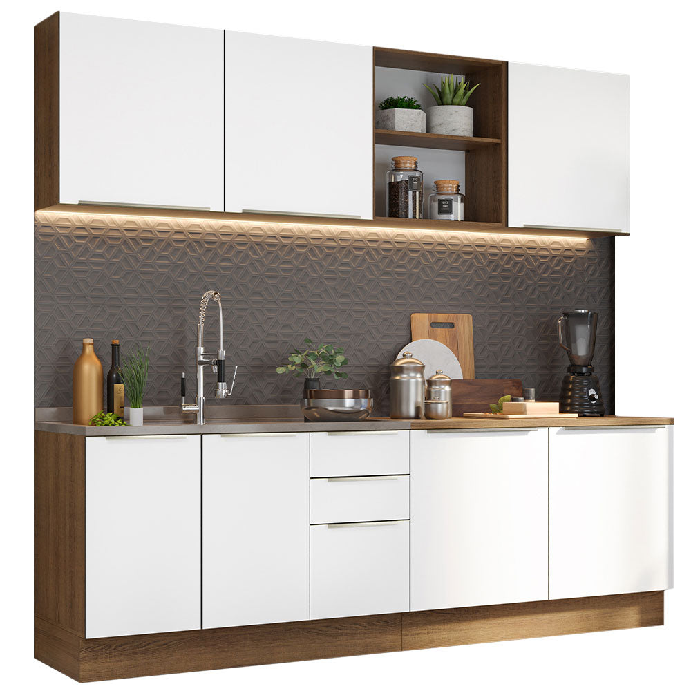 Armário de Cozinha Completa 240cm Rustic/Branco Veludo Lux Madesa 05