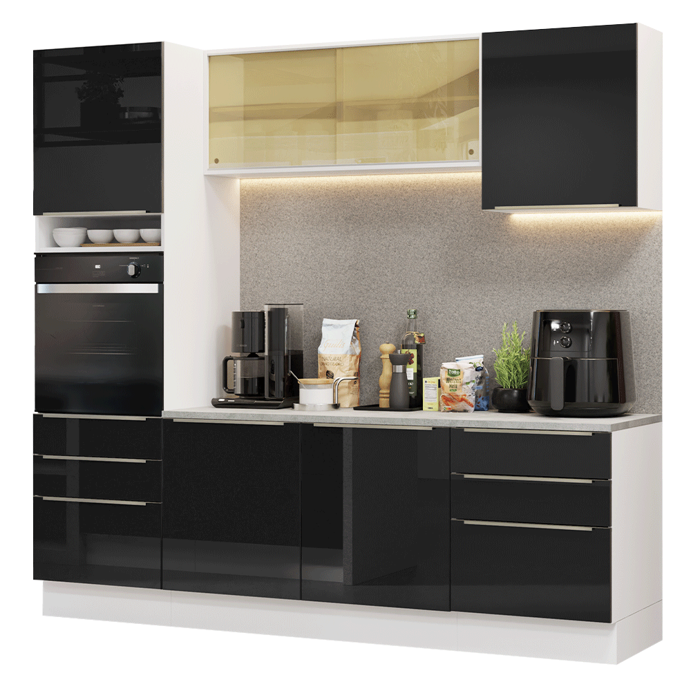 Armário de Cozinha Completa 240cm Branco/Preto Lux Madesa 08
