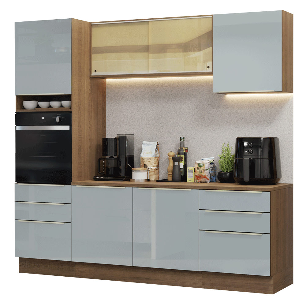 Armário de Cozinha Completa 240 x 60 cm Rustic/Cinza Lux Madesa 08