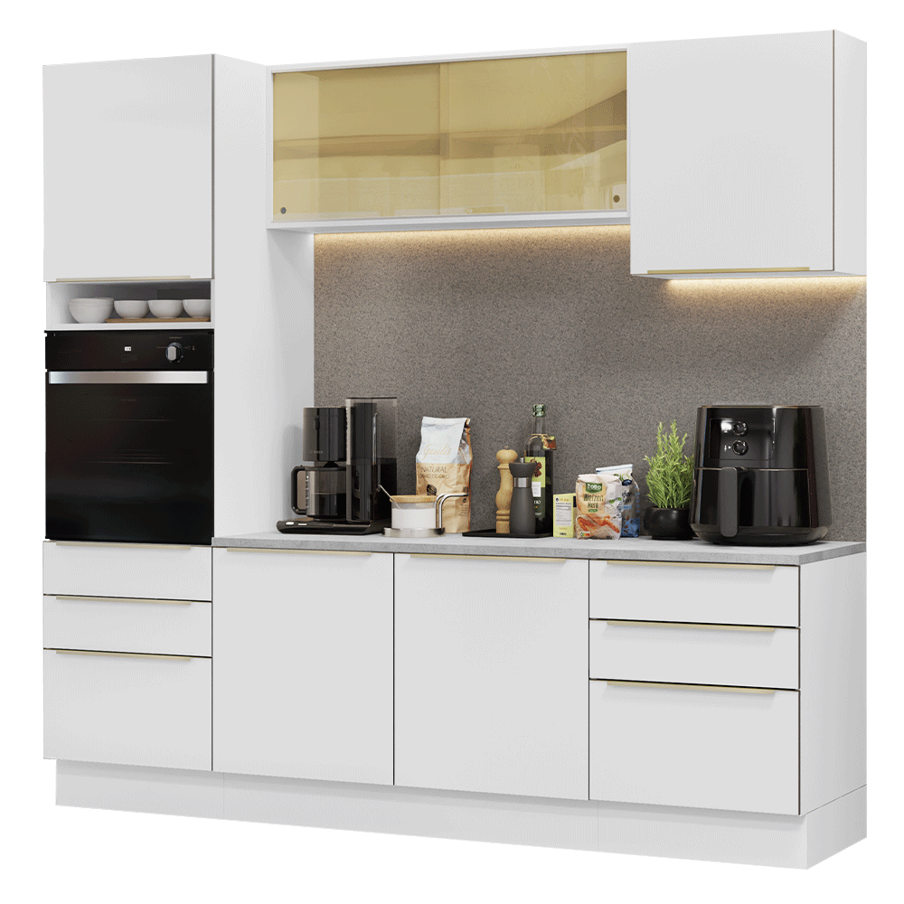 Armário de Cozinha Completa 240 x 60 cm Branco Veludo Lux Madesa 08