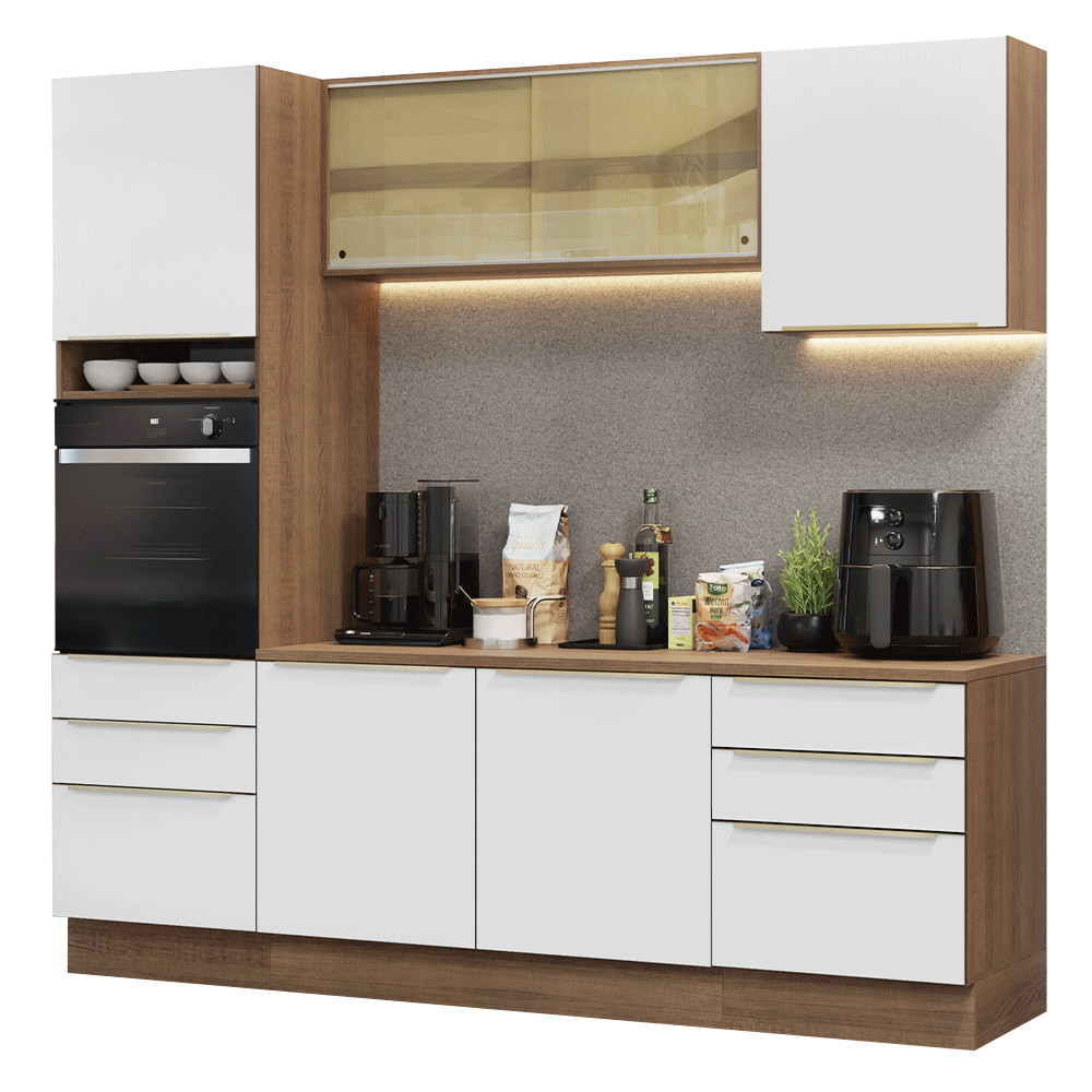 Armário de Cozinha Completa 240 x 60 cm Rustic/Branco Lux Madesa 08