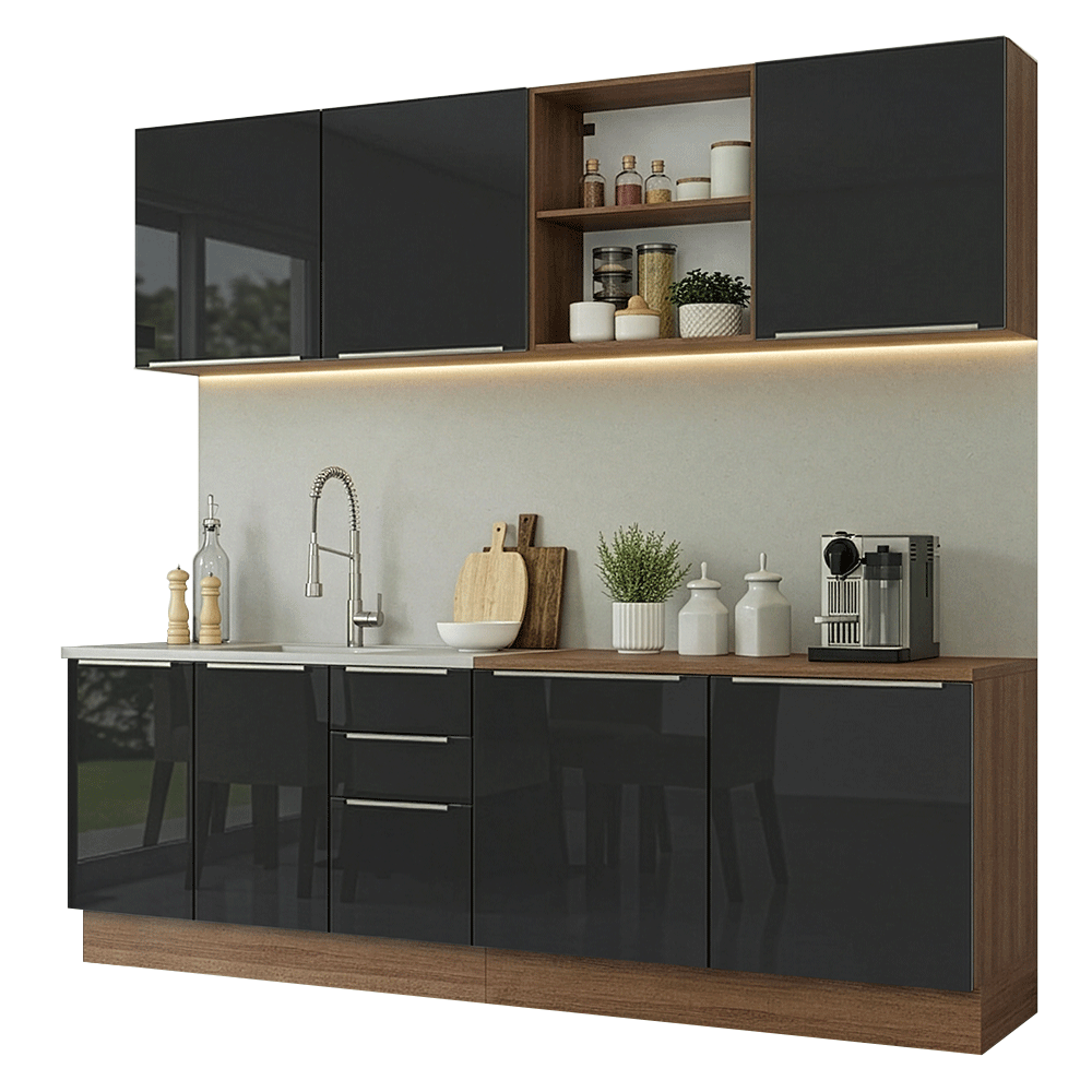 Armário de Cozinha Completa 240 cm Rustic/Preto Lux Madesa 09