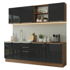 Armário de Cozinha Completa 240 cm Rustic/Preto Lux Madesa 09