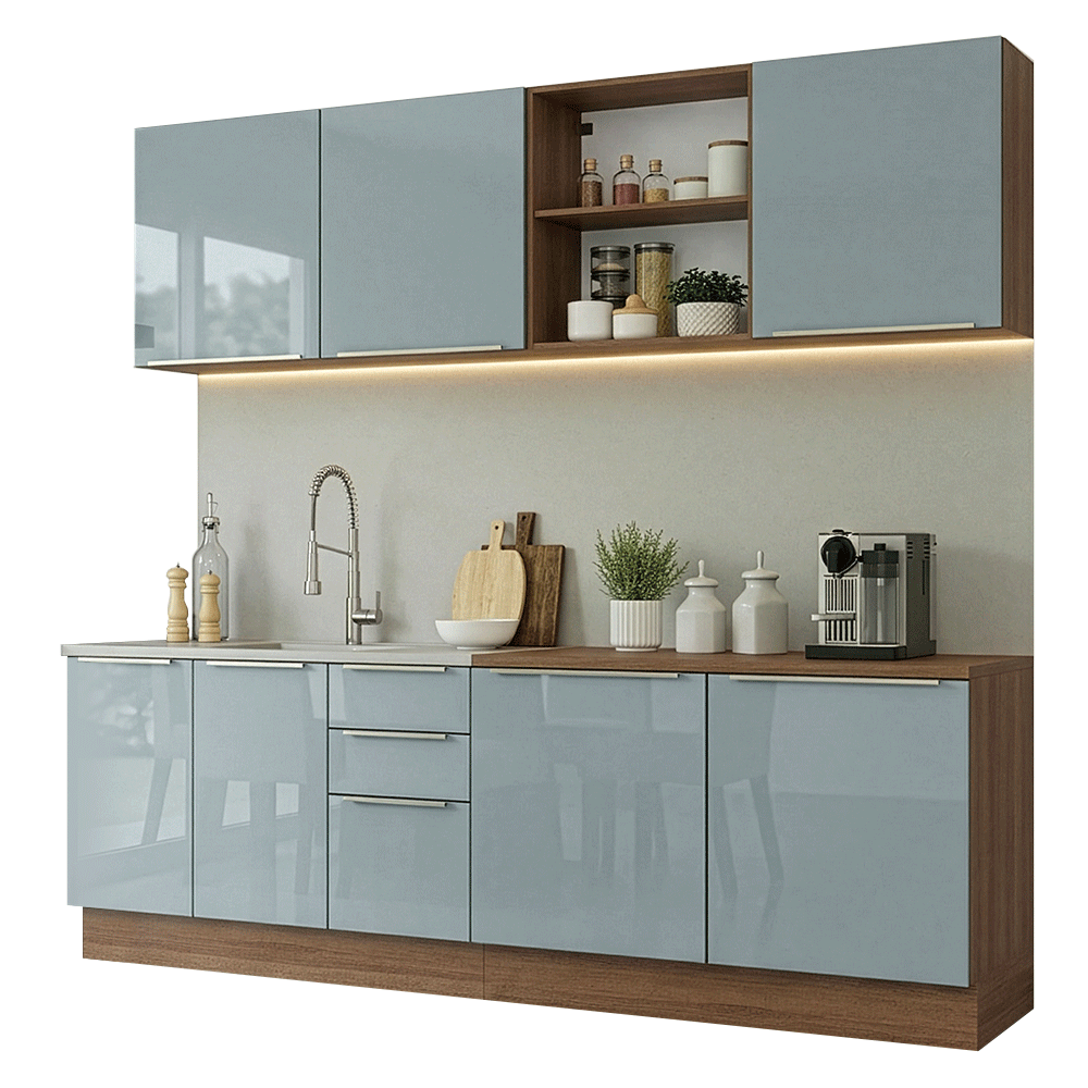 Armário de Cozinha Completa 240 cm Rustic/Cinza Lux Madesa 09