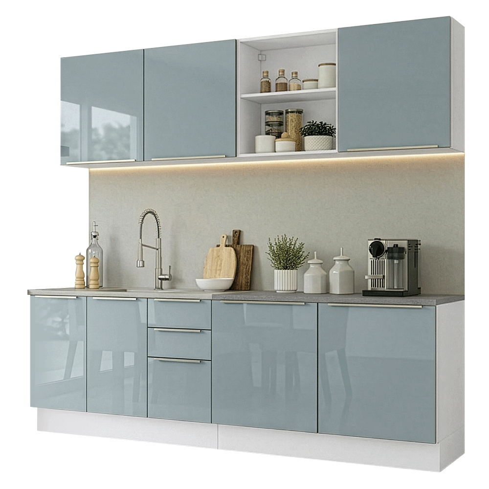Armário de Cozinha Completa 240 cm Branco/Cinza Lux Madesa 09