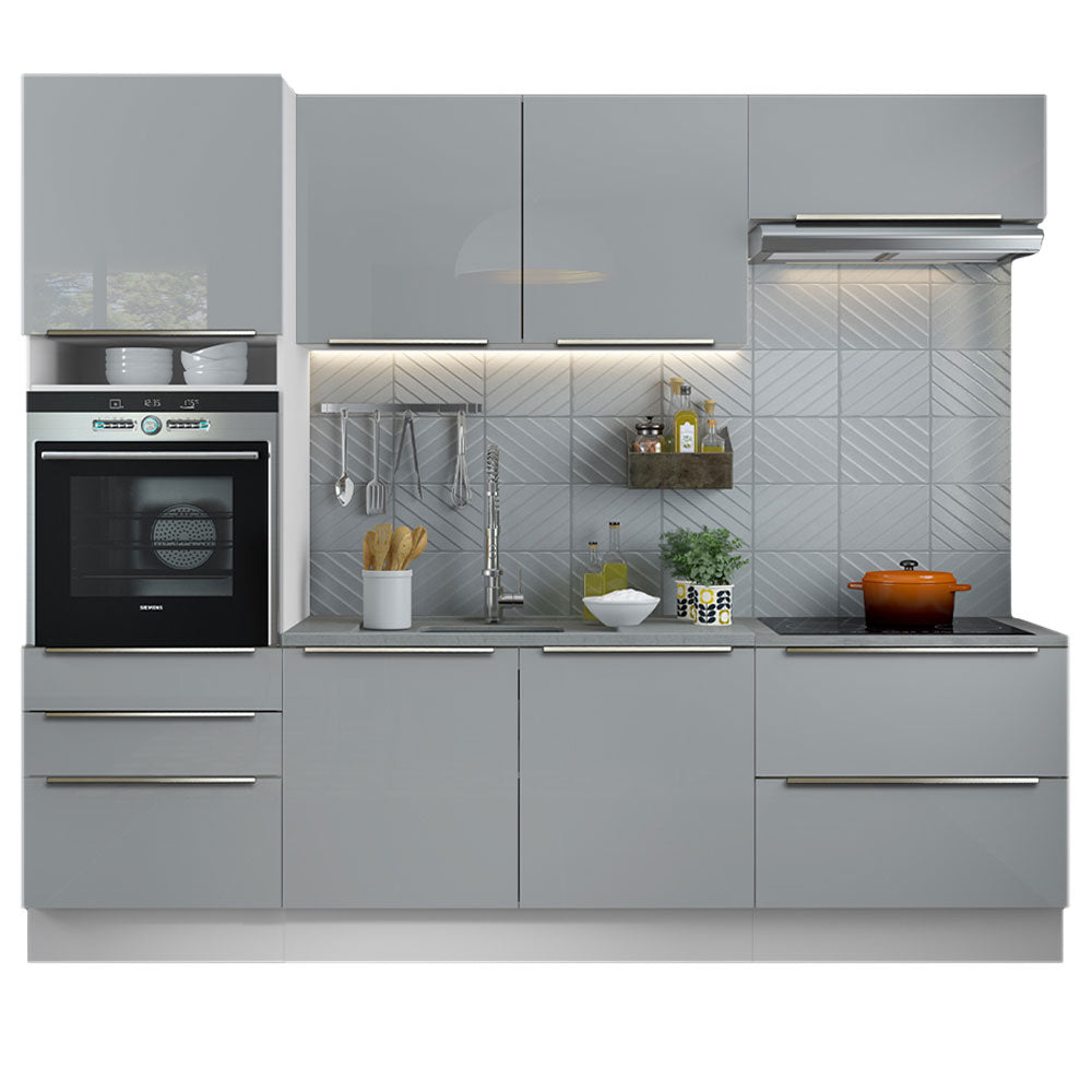 Armário de Cozinha Completa 260cm Branco/Cinza Lux Madesa 01