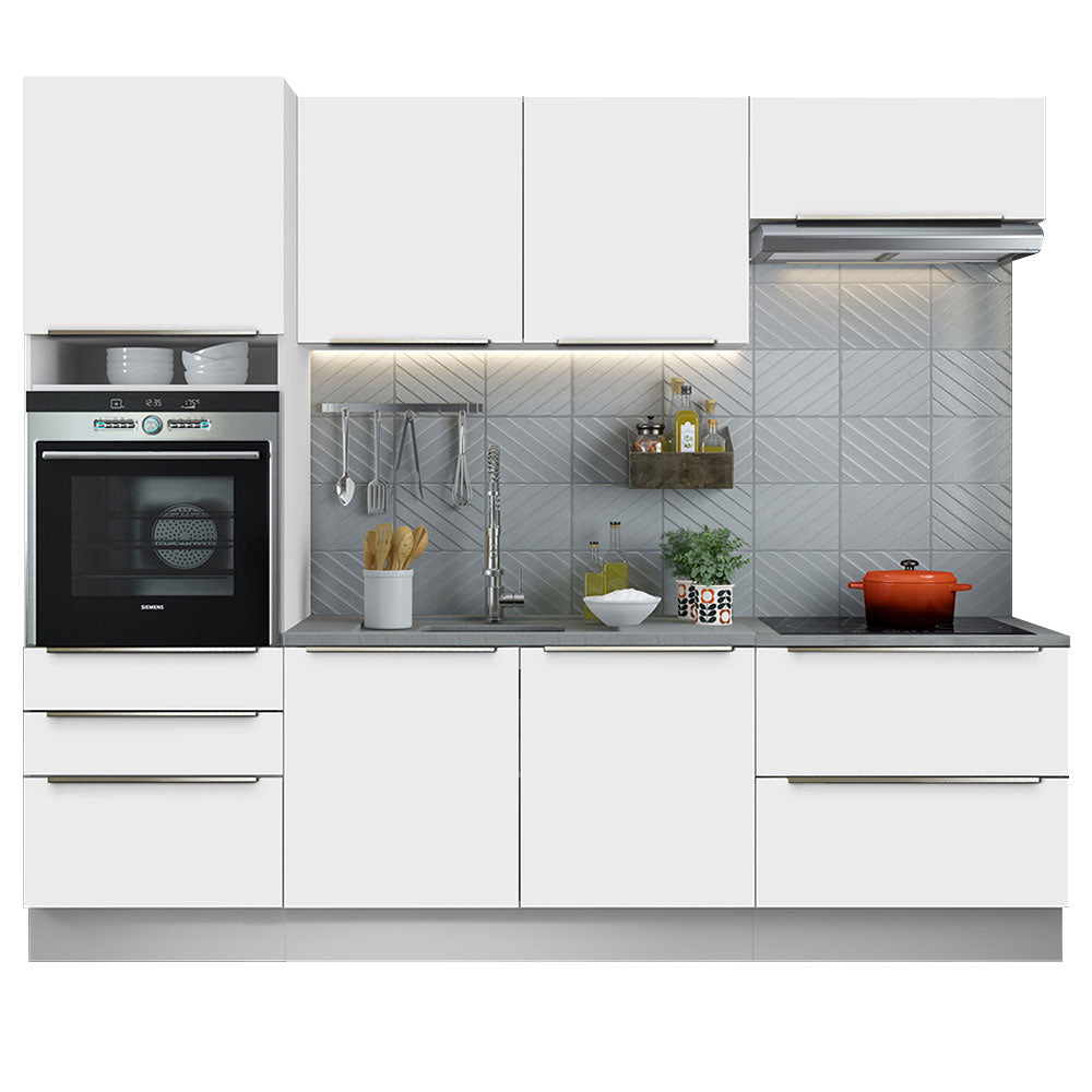 Armário de Cozinha Completa 260cm Branco Branco Veludo Lux Madesa 01