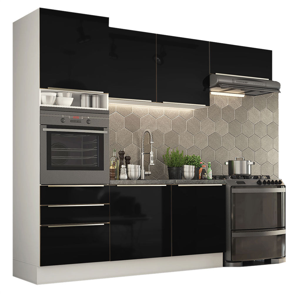 Armário de Cozinha Completa 260cm Branco/Preto Lux Madesa 03