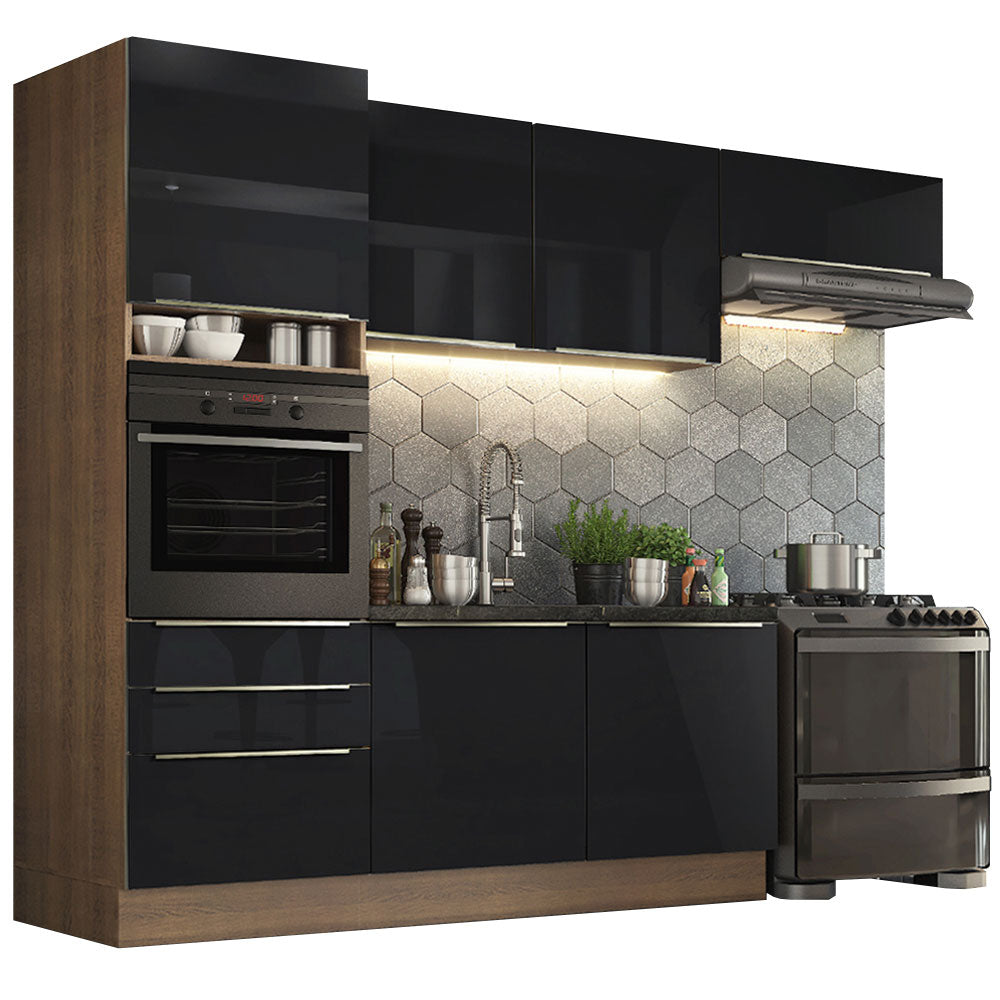 Armário de Cozinha Completa 260 x 60 cm Rustic/Preto Lux Madesa 03