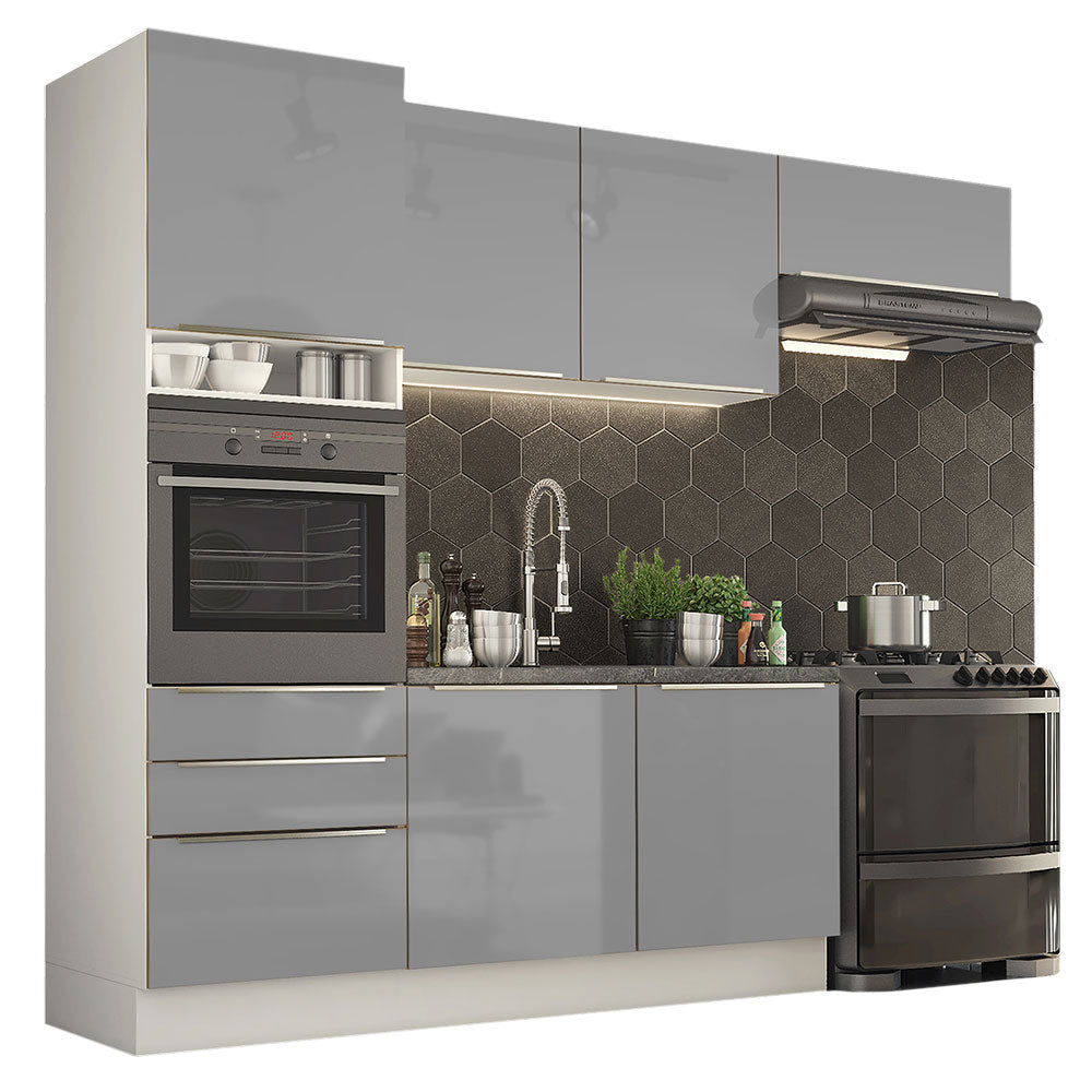 Armário de Cozinha Completa 260cm Branco/Cinza Lux Madesa 03