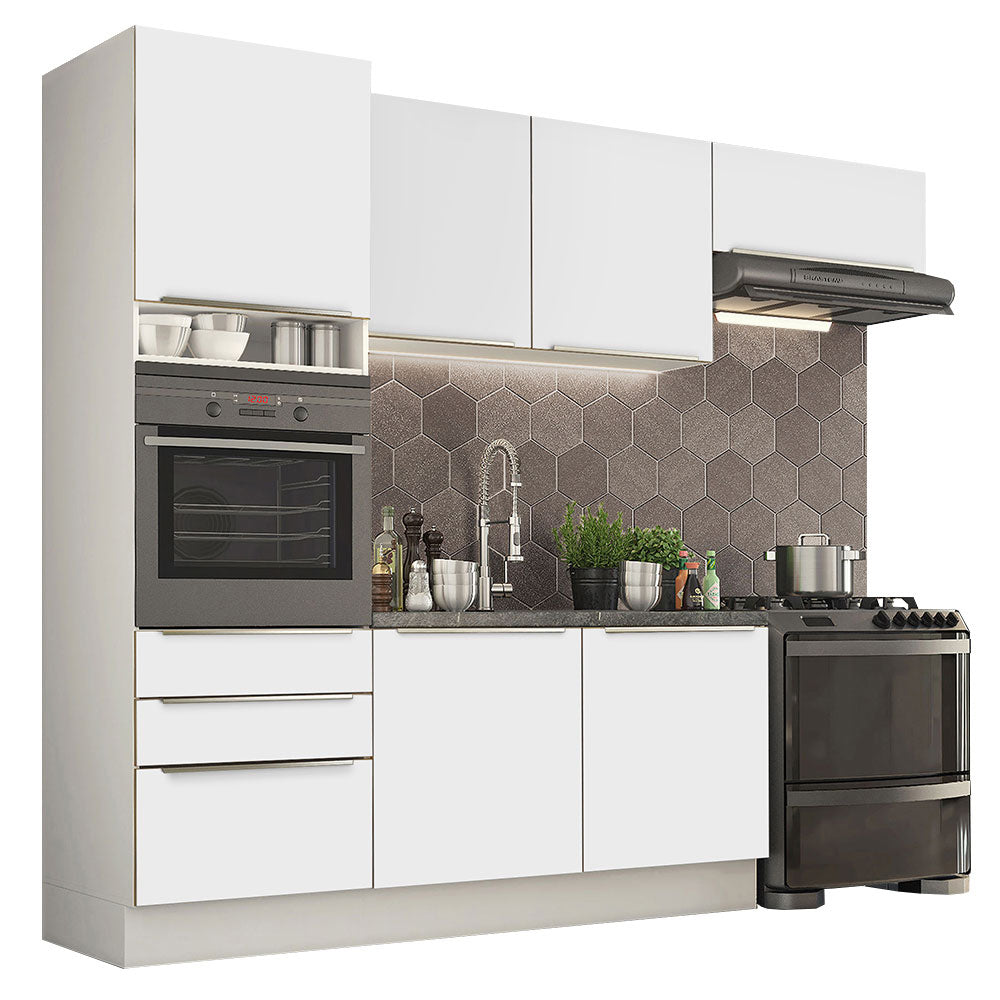 Armário de Cozinha Completa 260 x 60 cm Branco Branco Veludo Lux Madesa 03