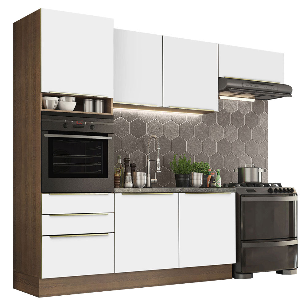 Armário de Cozinha Completa 260 x 60 cm Rustic/Branco Veludo Lux Madesa 03