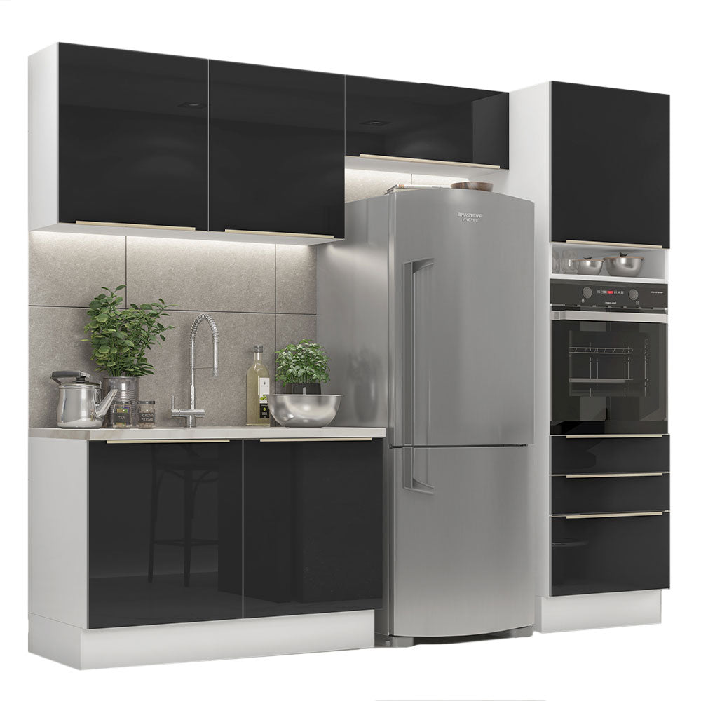 Armário de Cozinha Completa 260 x 60 cm Branco/Preto Lux Madesa 05
