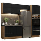 Armário de Cozinha Completa 260 x 60 cm Rustic/Preto Lux Madesa 05