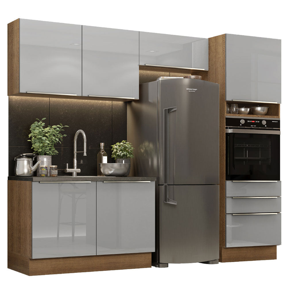 Armário de Cozinha Completa 260 x 60 cm Rustic/Cinza Lux Madesa 05