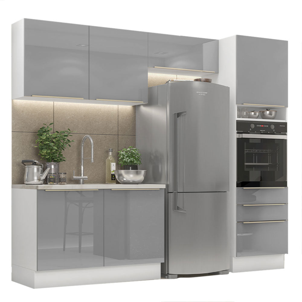 Armário de Cozinha Completa 260 x 60 cm Branco/Cinza Lux Madesa 05