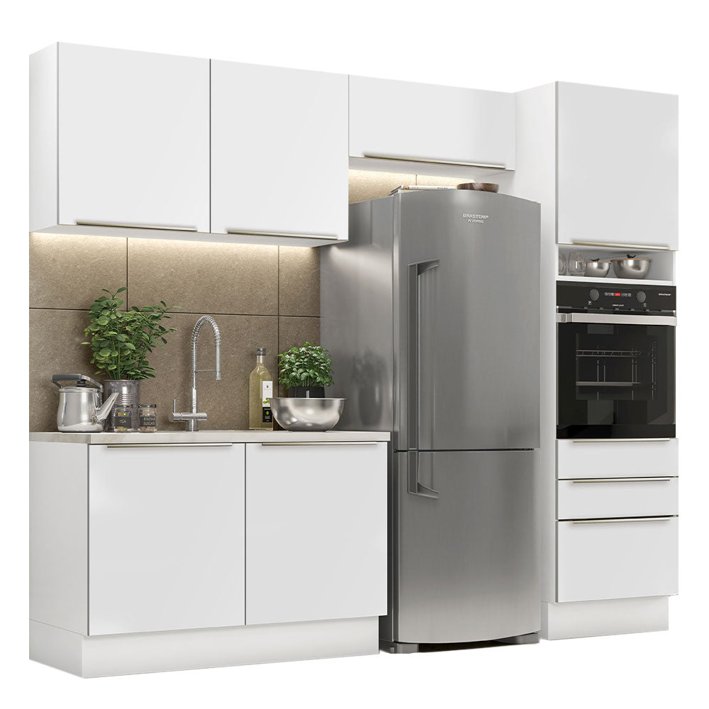 Armário de Cozinha Completa 260 x 60 cm Branco Branco Veludo Lux Madesa 05