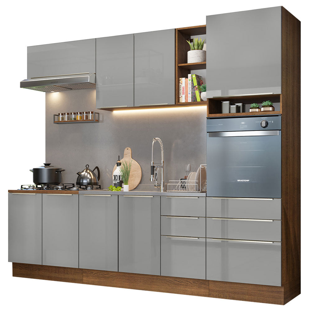 Armário de Cozinha Completa 260 x 60 cm Rustic/Cinza Lux Madesa 08