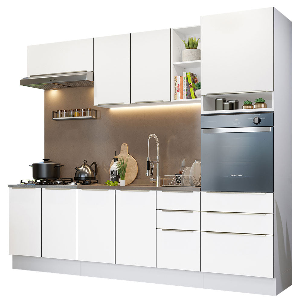 Armário de Cozinha Completa 260 x 60 cm Branco Veludo Lux Madesa 08