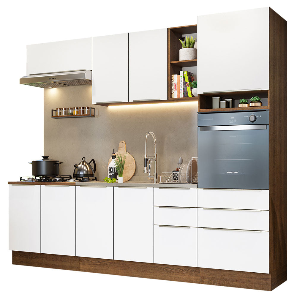 Armário de Cozinha Completa 260cm Rustic/Branco Veludo Lux Madesa 08