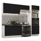 Armário de Cozinha Completa 270 x 60 cm Branco Preto Lux Madesa 01