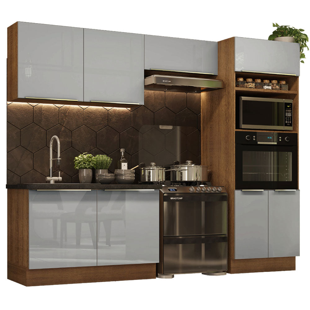Armário de Cozinha Completa 270cm Rustic/Cinza Lux Madesa 01