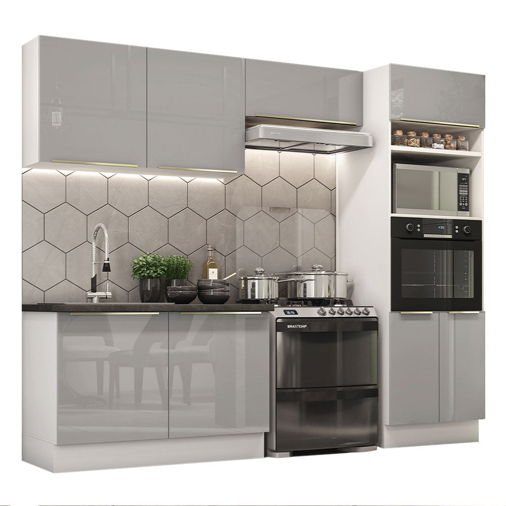 Armário de Cozinha Completa 270 x 60 cm Branco Cinza Lux Madesa 01