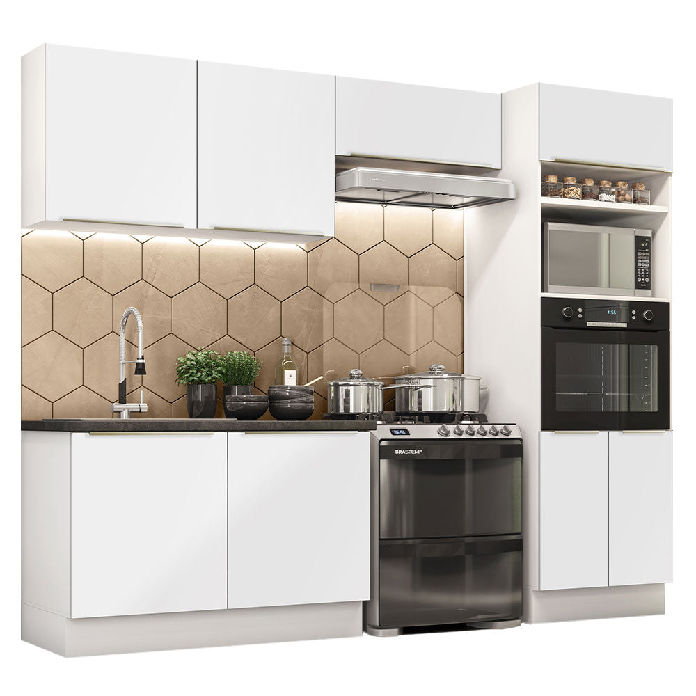Armário de Cozinha Completa 270 x 60 cm Branco Branco Veludo Lux Madesa 01