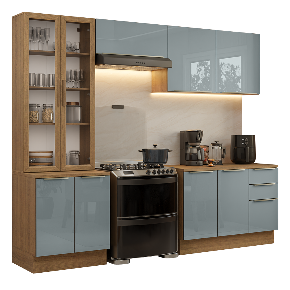Armário de Cozinha Completa 270 x 60 cm Rustic/Cinza Lux Madesa 04