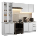 Armário de Cozinha Completa 270 x 60 cm Branco/Branco Veludo Lux Madesa 04