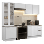 Armário de Cozinha Completa 270 x 60 cm Branco/Branco Veludo Lux Madesa 04