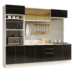 Armário de Cozinha Completa 270 x 60 cm Branco/Preto Lux Madesa 06