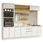 Armário de Cozinha Completa 270 x 60 cm Branco/Branco Veludo Lux Madesa 06