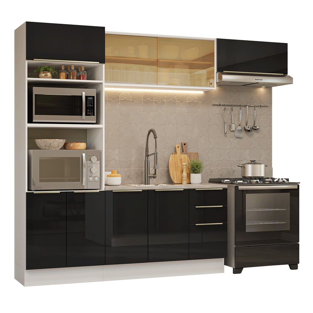 Armário de Cozinha Completa 270 cm Branco/Preto Lux Madesa 07