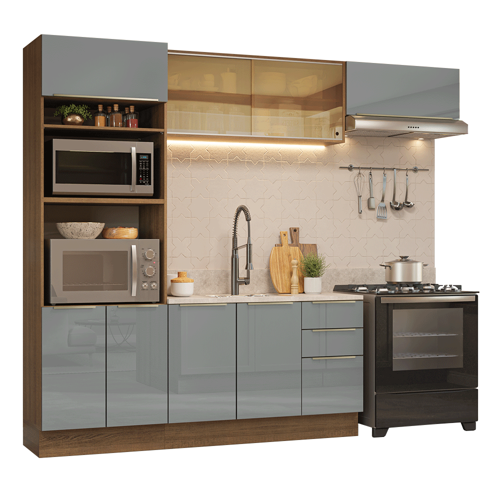 Armário de Cozinha Completa 270 cm Rustic/Cinza Lux Madesa 07