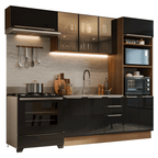 Armário de Cozinha Completa 270 cm Rustic/Preto Lux Madesa 08