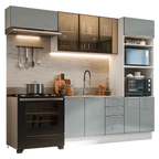 Armário de Cozinha Completa 270 cm Branco/Cinza Lux Madesa 08