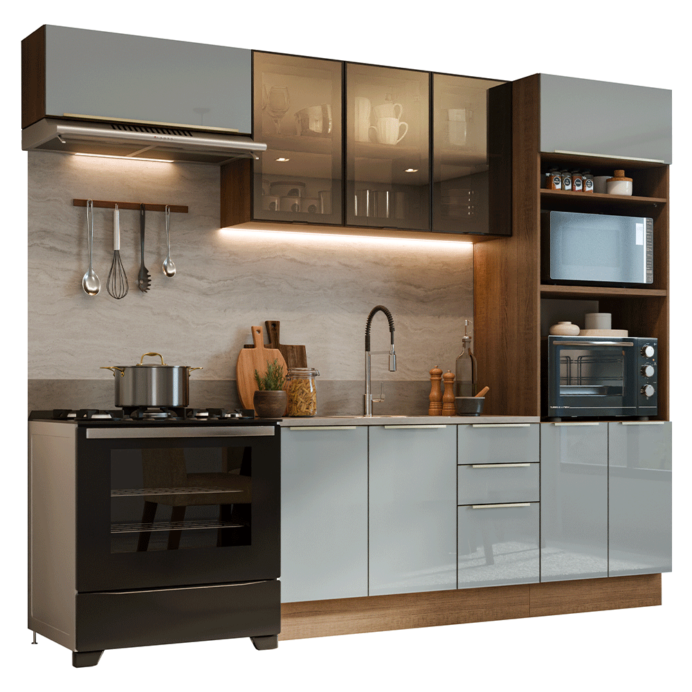 Armário de Cozinha Completa 270 cm Rustic/Cinza Lux Madesa 08
