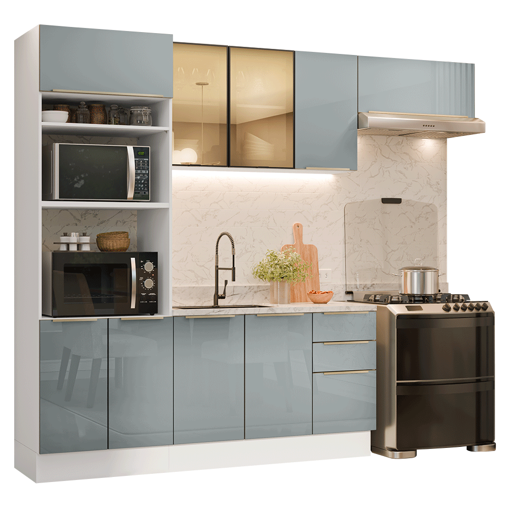 Armário de Cozinha Completa 270 cm Branco/Cinza Lux Madesa 10
