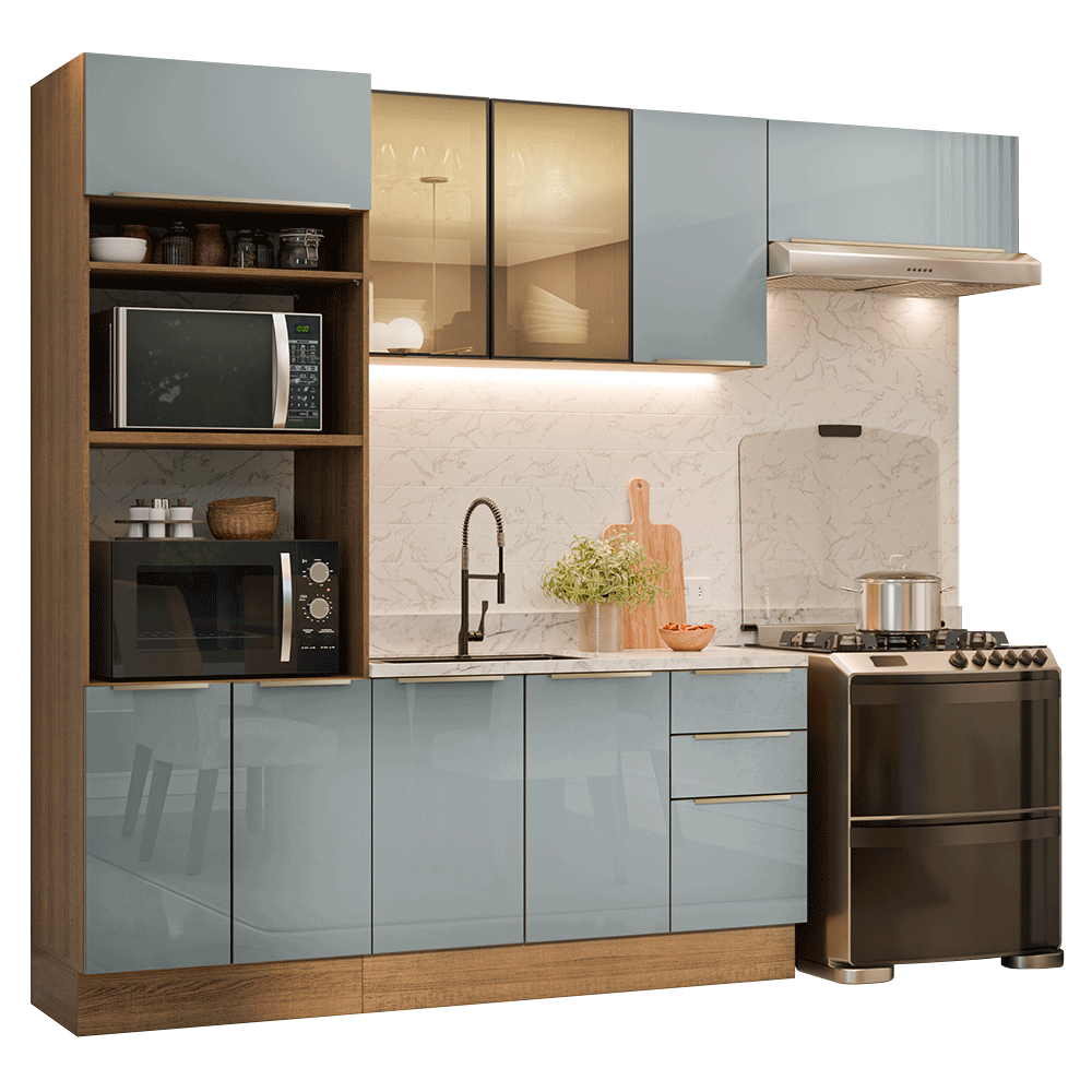 Armário de Cozinha Completa 270 cm Rustic/Cinza Lux Madesa 10