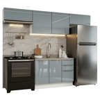Armário de Cozinha Completa 280 cm Branco/Cinza Lux Madesa 01