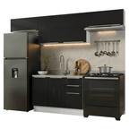 Armário de Cozinha Completa 280 x 60 cm Branco/Preto Lux Madesa 02