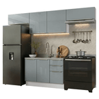 Armário de Cozinha Completa 280 x 60 cm Branco/Cinza Lux Madesa 02