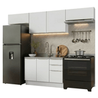 Armário de Cozinha Completa 280 x 60 cm Branco/Branco Veludo Lux Madesa 02