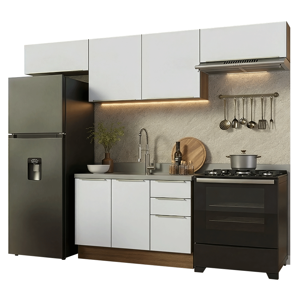 Armário de Cozinha Completa 280 cm Rustic/Branco Veludo Lux Madesa 02